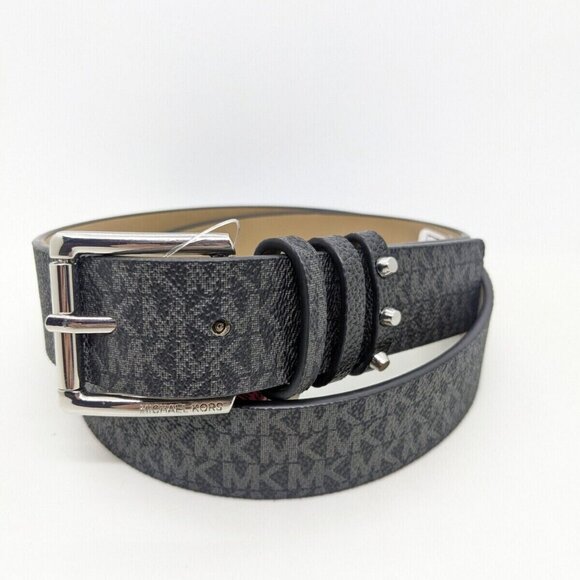 NEW Michael Kors Belt Gray With Printed MK Logo Triple Studded Belt Loop WOMEN - Picture 1 of 2